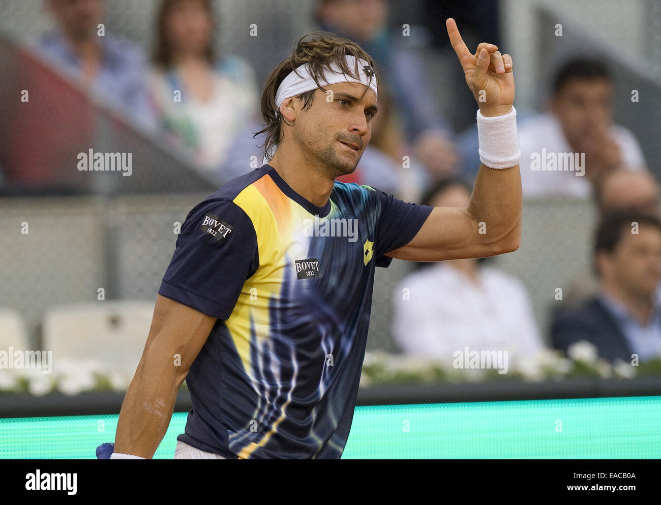 2014 Mutua Madrid Open Uomini Singoli - David Ferrer v Ernests GULBIS - Quarti di finale. David Ferrer ha sconfitto Ernests GULBIS oltre 2 set (7-6, 6-3) con: David Ferrer dove: Madrid, Spagna Quando: 09 Maggio 2014 Foto Stock