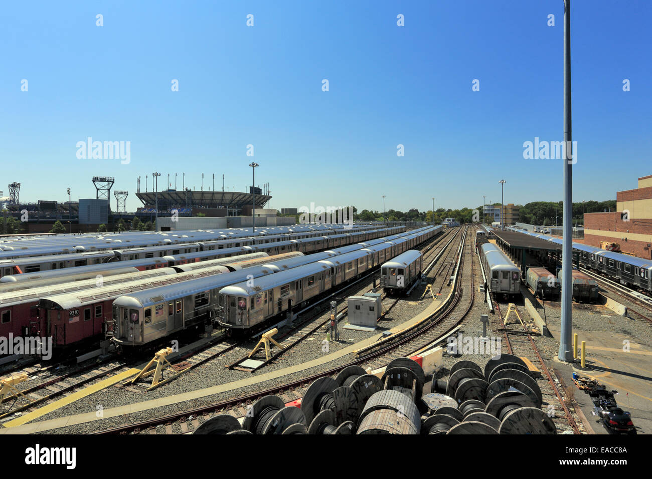 Treno della metropolitana cantiere Queens New York Foto Stock