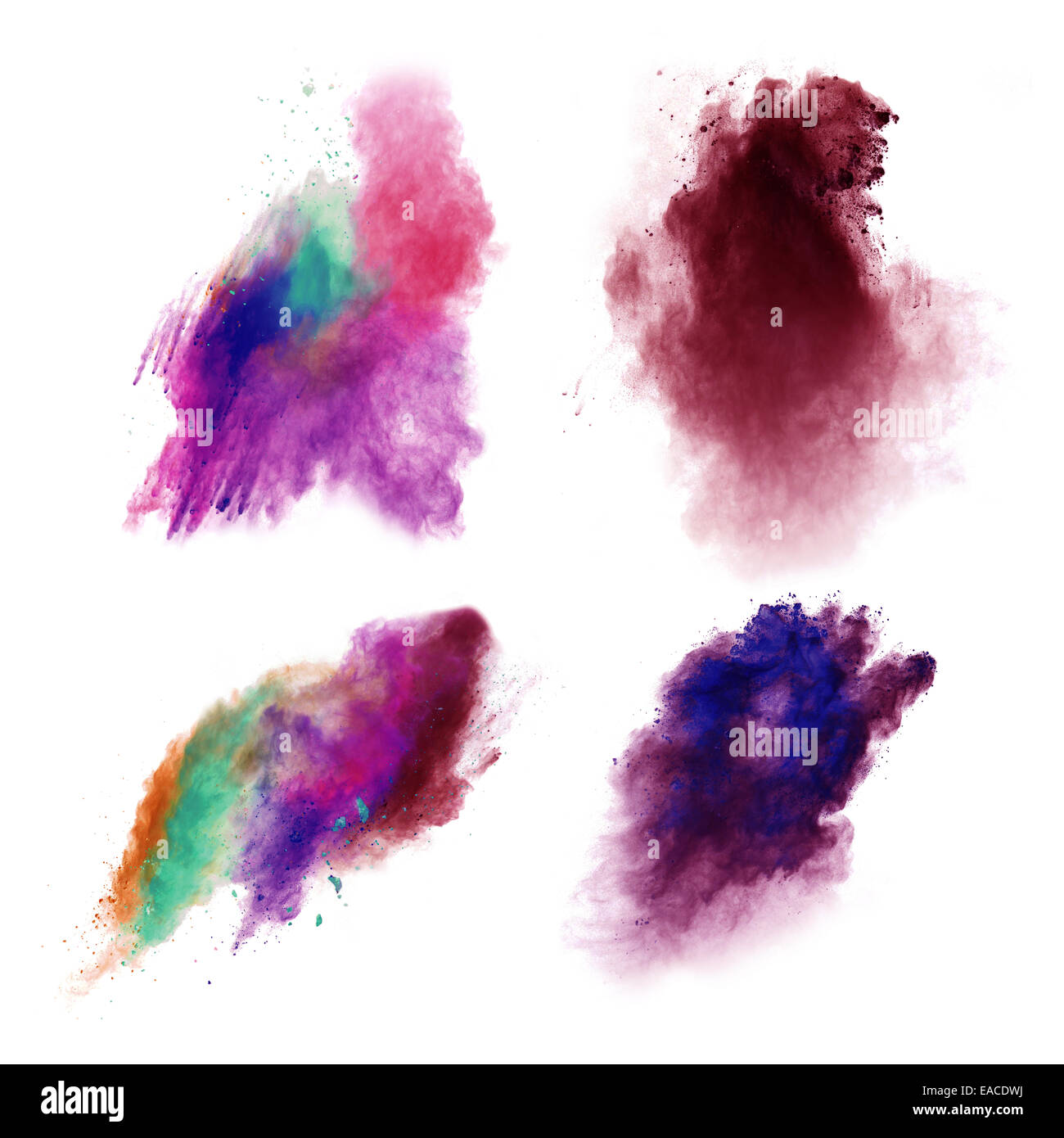 Bloccare il movimento della polvere colorata esplosione isolati su sfondo bianco Foto Stock