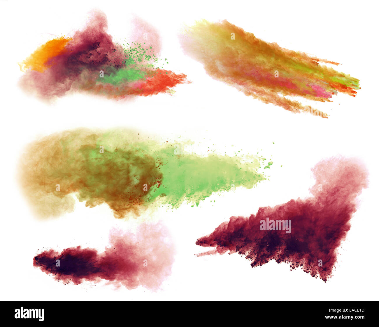 Bloccare il movimento della polvere colorata esplosione isolati su sfondo bianco Foto Stock