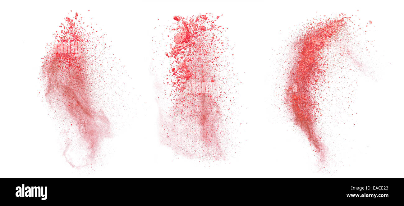 Bloccare il movimento della polvere rossa esplosione isolati su sfondo bianco Foto Stock