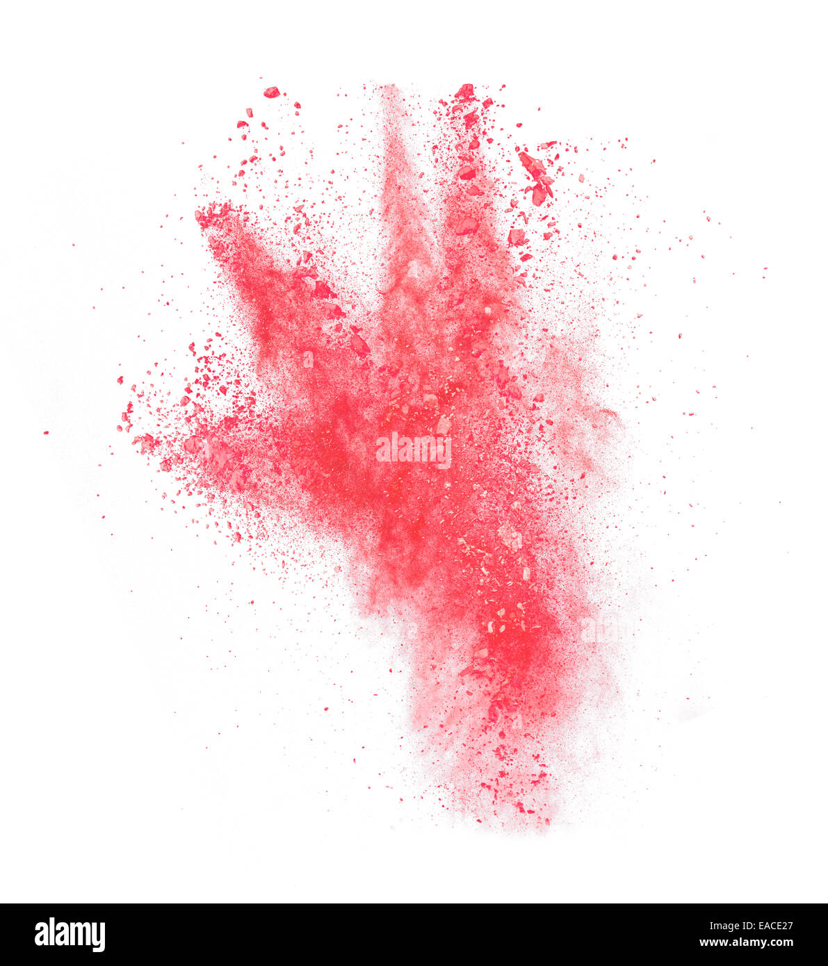 Bloccare il movimento della polvere rossa esplosione isolati su sfondo bianco Foto Stock