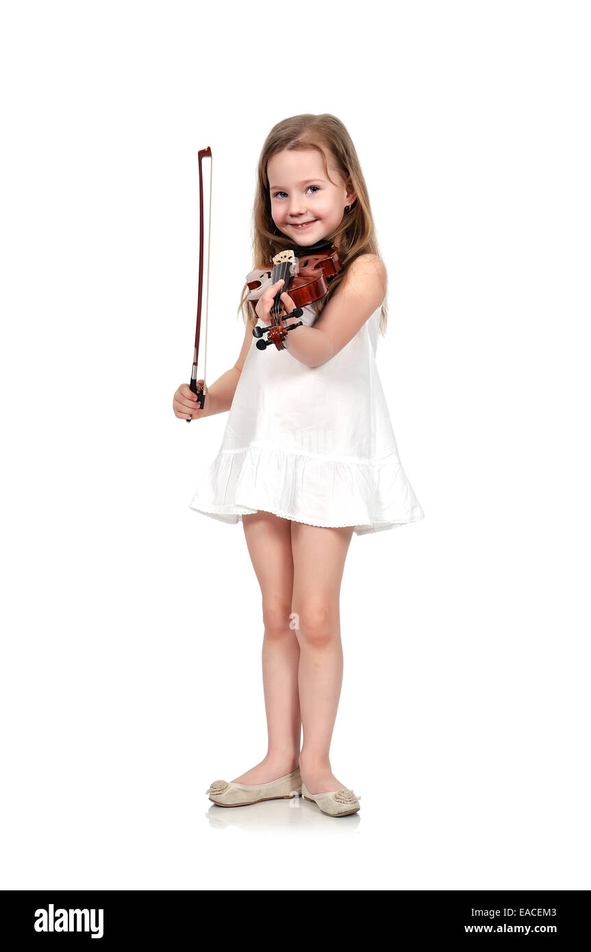 Ragazza con violino isolati su sfondo bianco Foto Stock