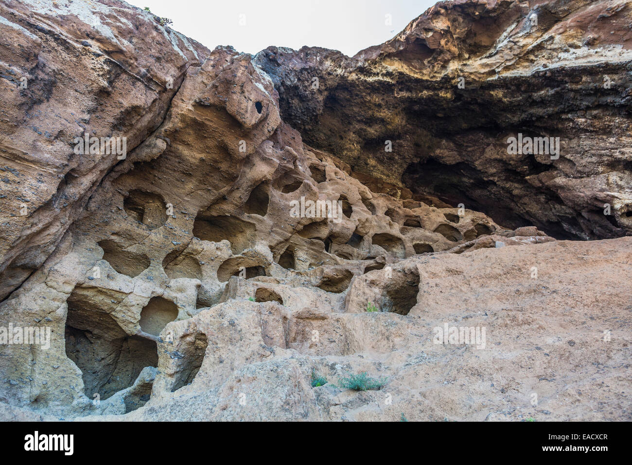 Cenobio de Valerón, sistema di caverne dei Guanches, Gran Canaria, Spagna Foto Stock