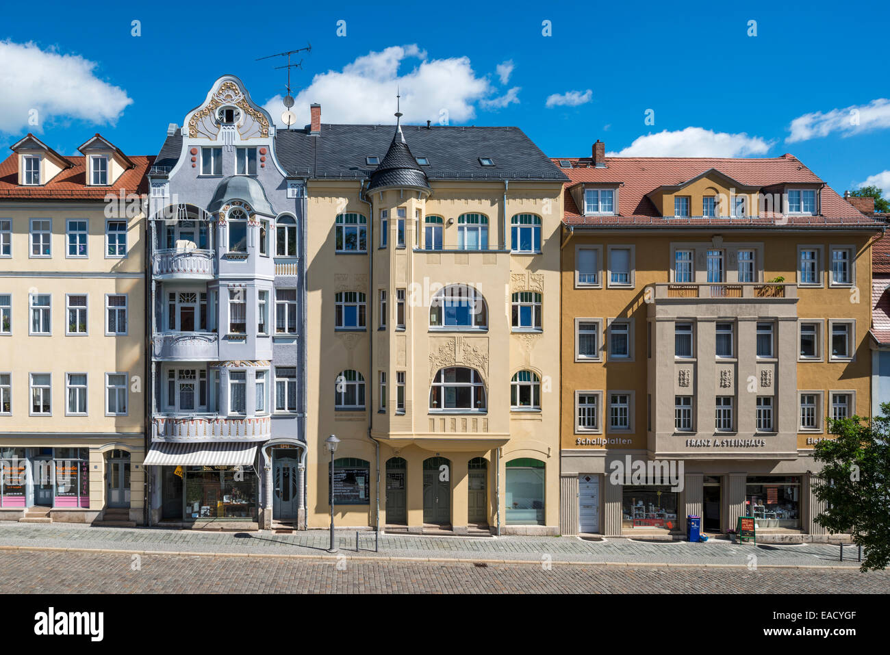 Due case costruite in stile Art Nouveau, centro, Weimar, Turingia, Germania Foto Stock