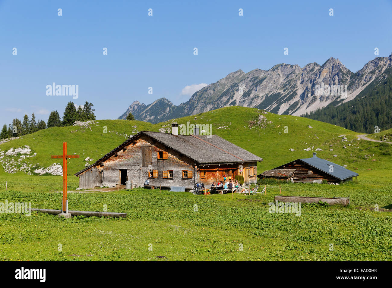 Laguz Alpi con Breithorn Mountain, Großes Walsertal Riserva della Biosfera, Vorarlberg, Austria Foto Stock