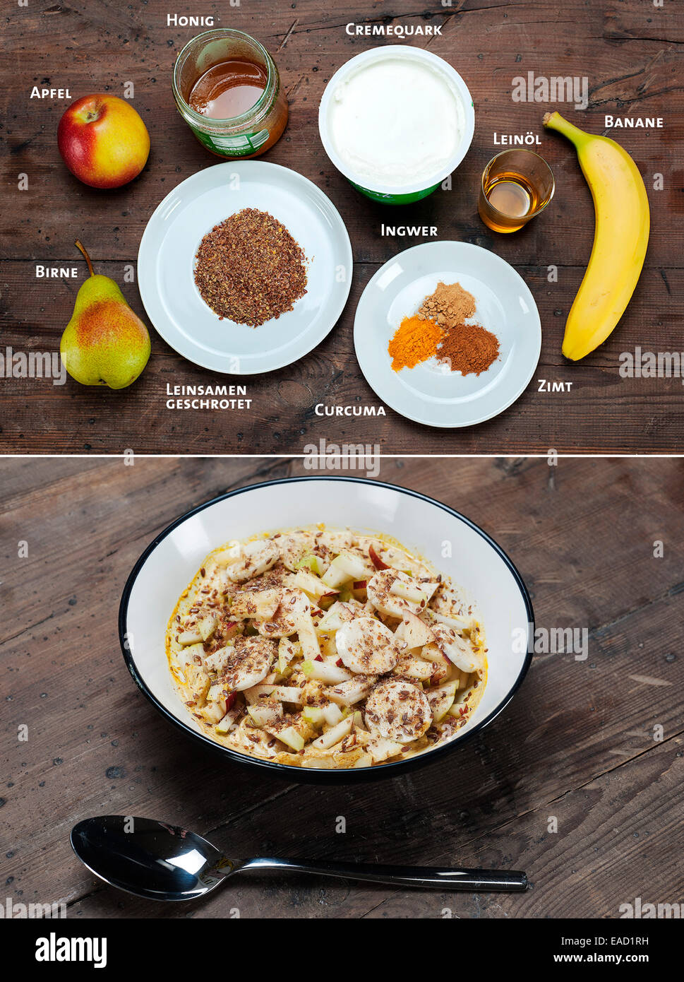 Ricotta - ricetta di potenza, ingredienti e ready mix Foto Stock