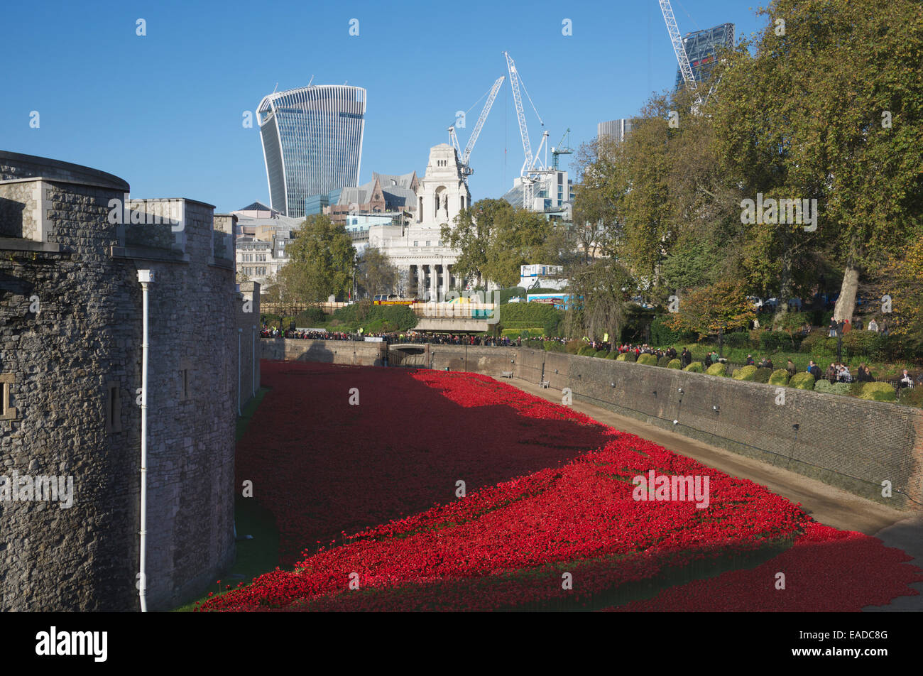 Torre di Londra in ceramica di installazione di papaveri London Inghilterra England Foto Stock