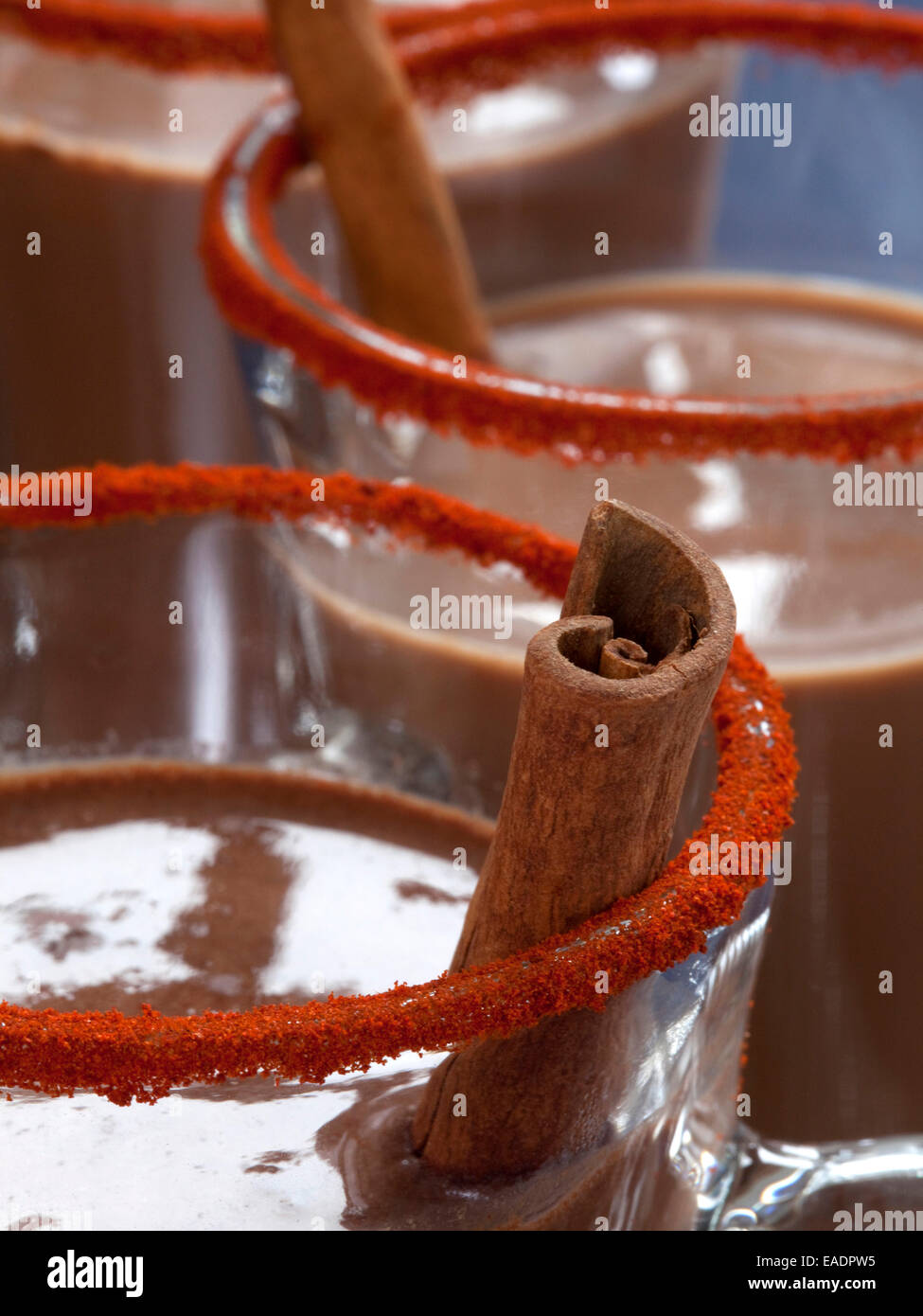 Cerchio di Piccante cacao con pepe e la stecca di cannella Foto Stock