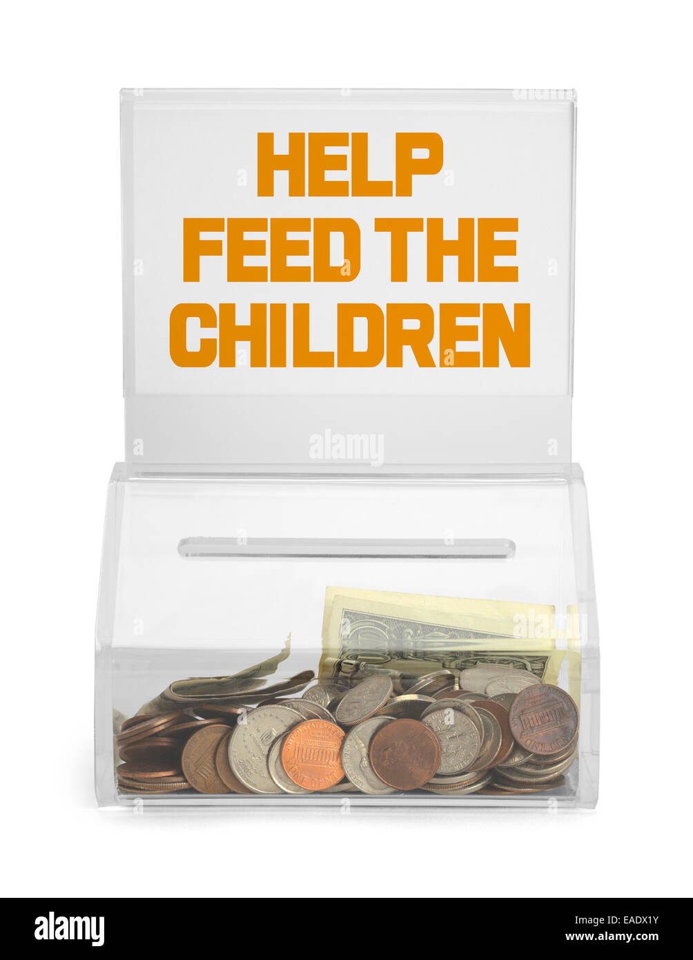 Aiuto alimentare i bambini donazione Box isolati su sfondo bianco. Foto Stock