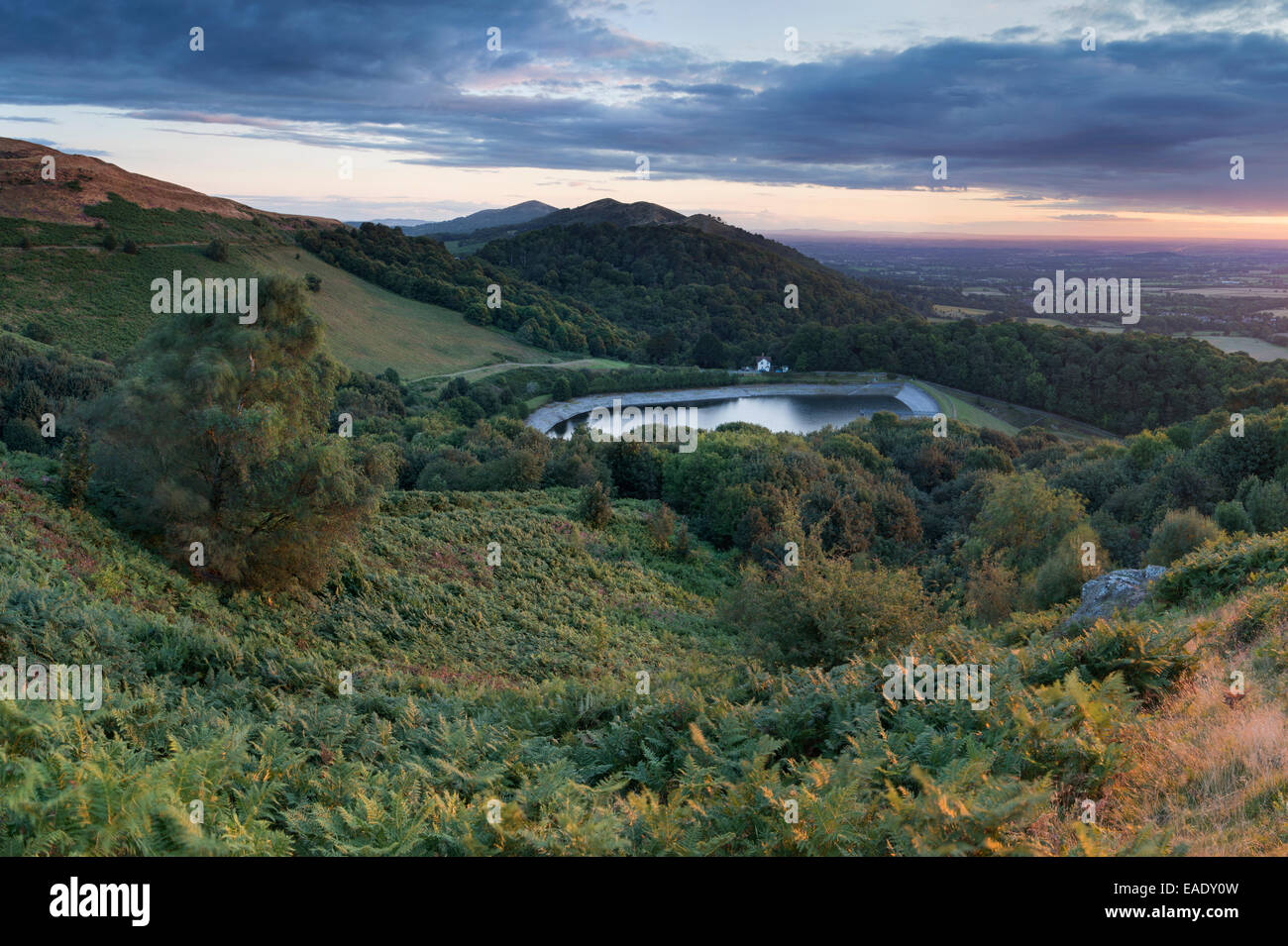 Il serbatoio a British Camp, parte della Malvern Hills in Herefordshire e Worcestershire. Foto Stock