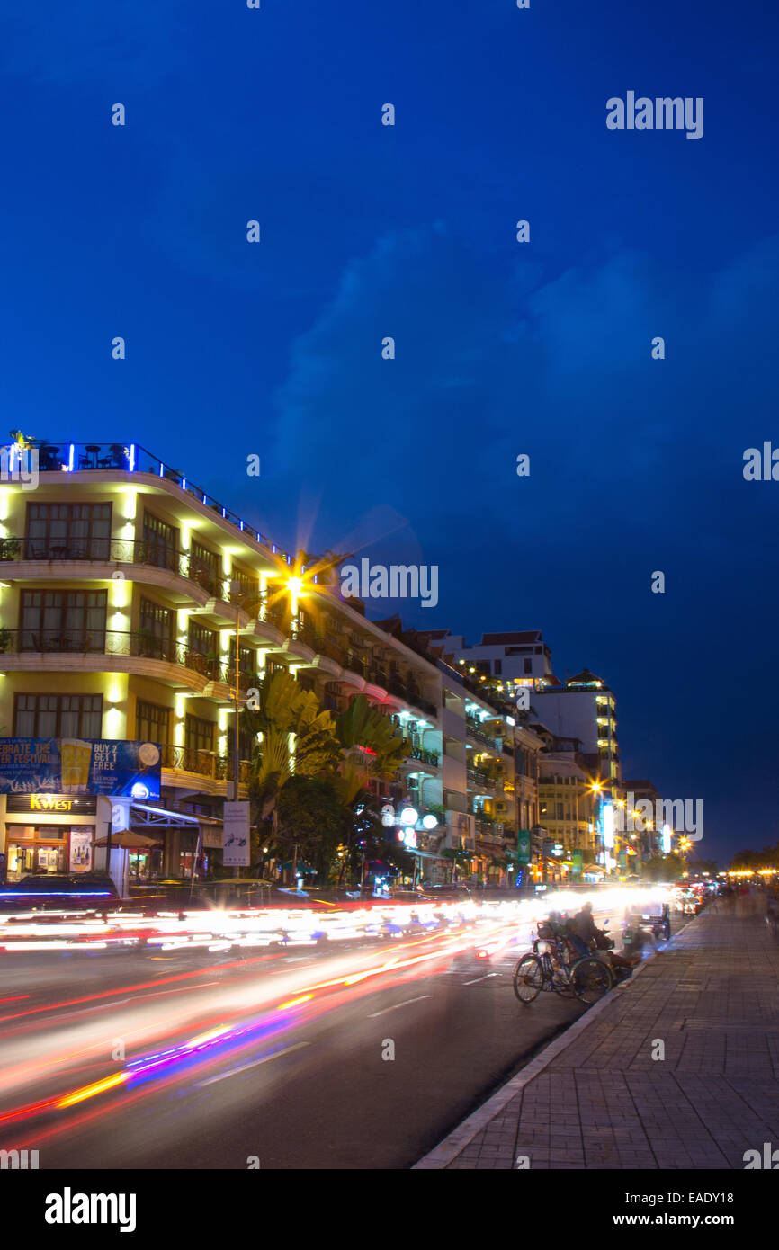 Sisowath Quay Riverside Phnom Penh Foto Stock
