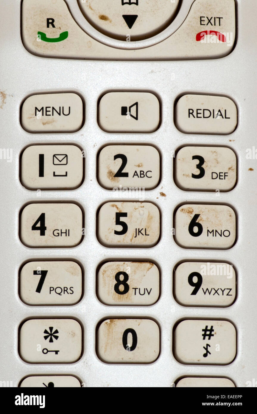 Sporco antigienico Cordless tastierino del telefono Foto Stock