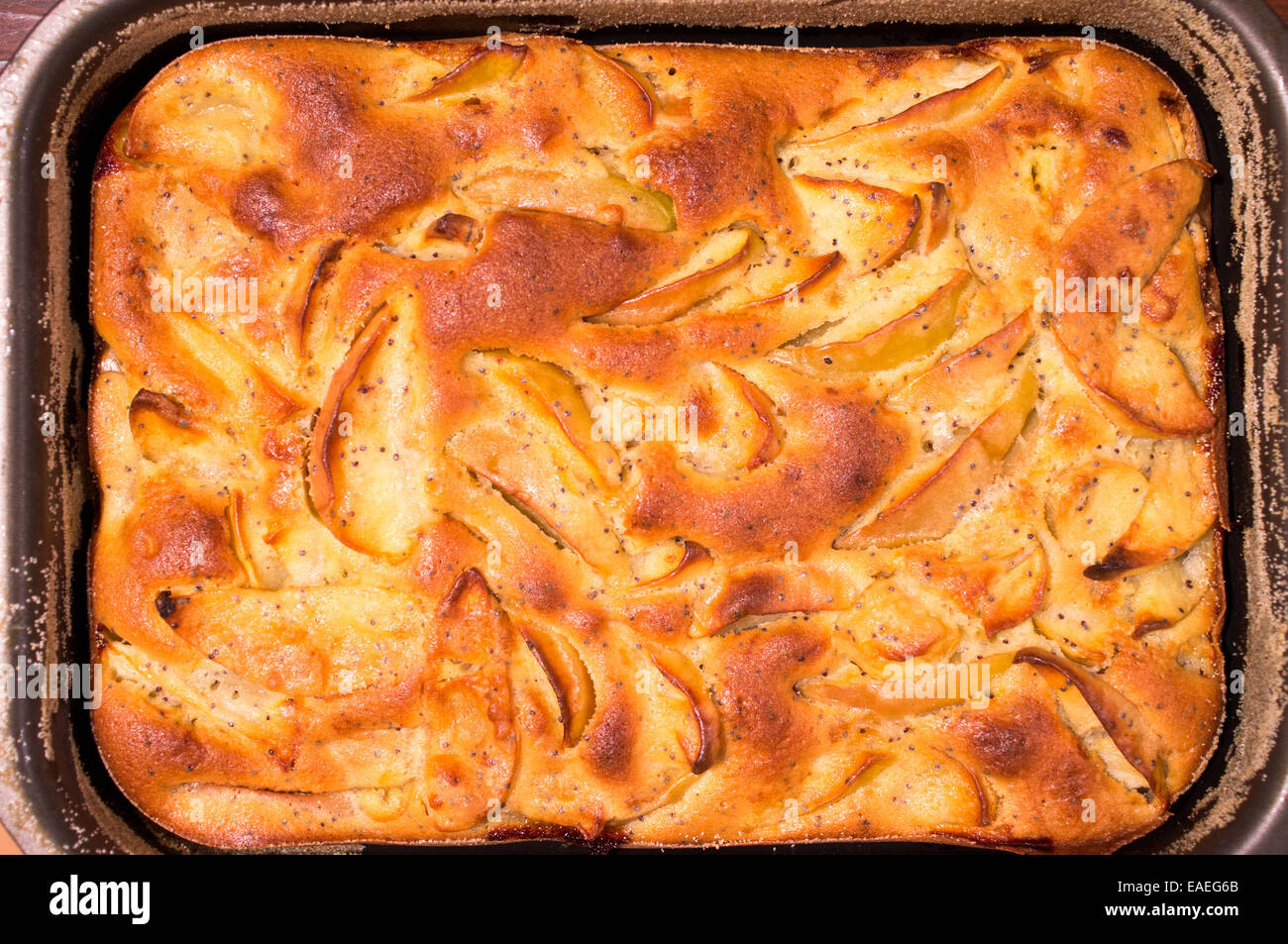 Pandowdy, fatti in casa torta di mele con semi di papavero e teglie Foto Stock