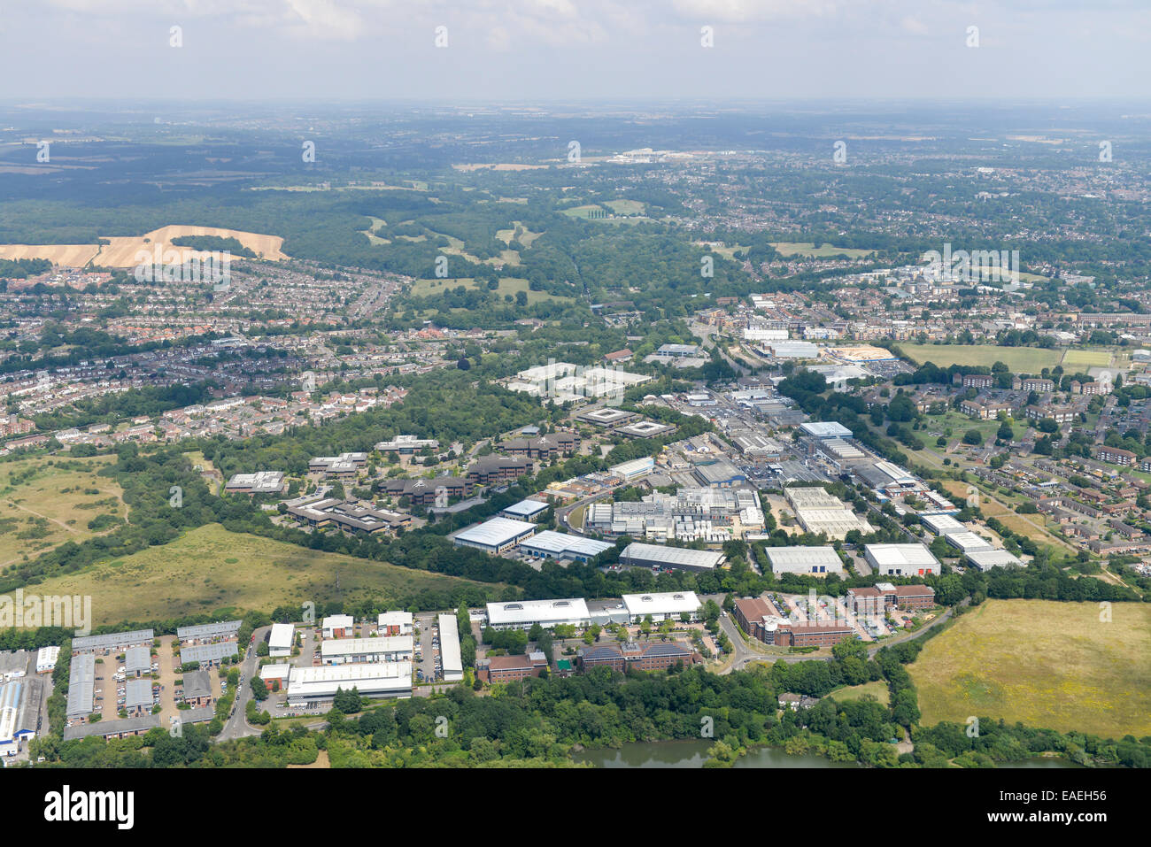 Una veduta aerea di Croxley Green Business Park, vicino a Watford, Hertfordshire Foto Stock