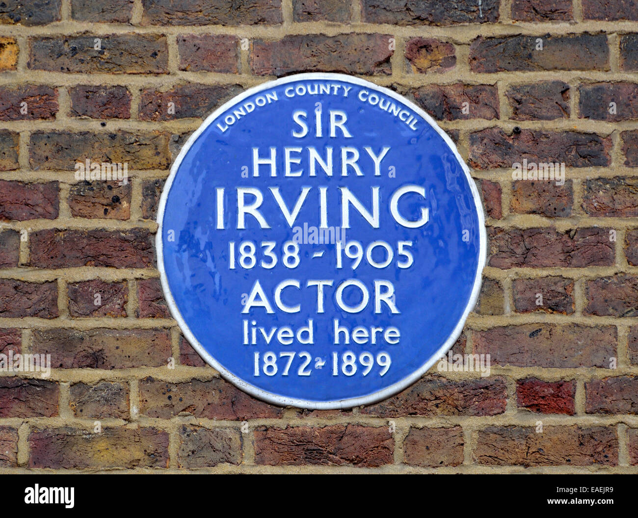 Londra, Inghilterra, Regno Unito. Una lapide commemorativa: Henry Irving, attore a 15a Grafton Street Foto Stock