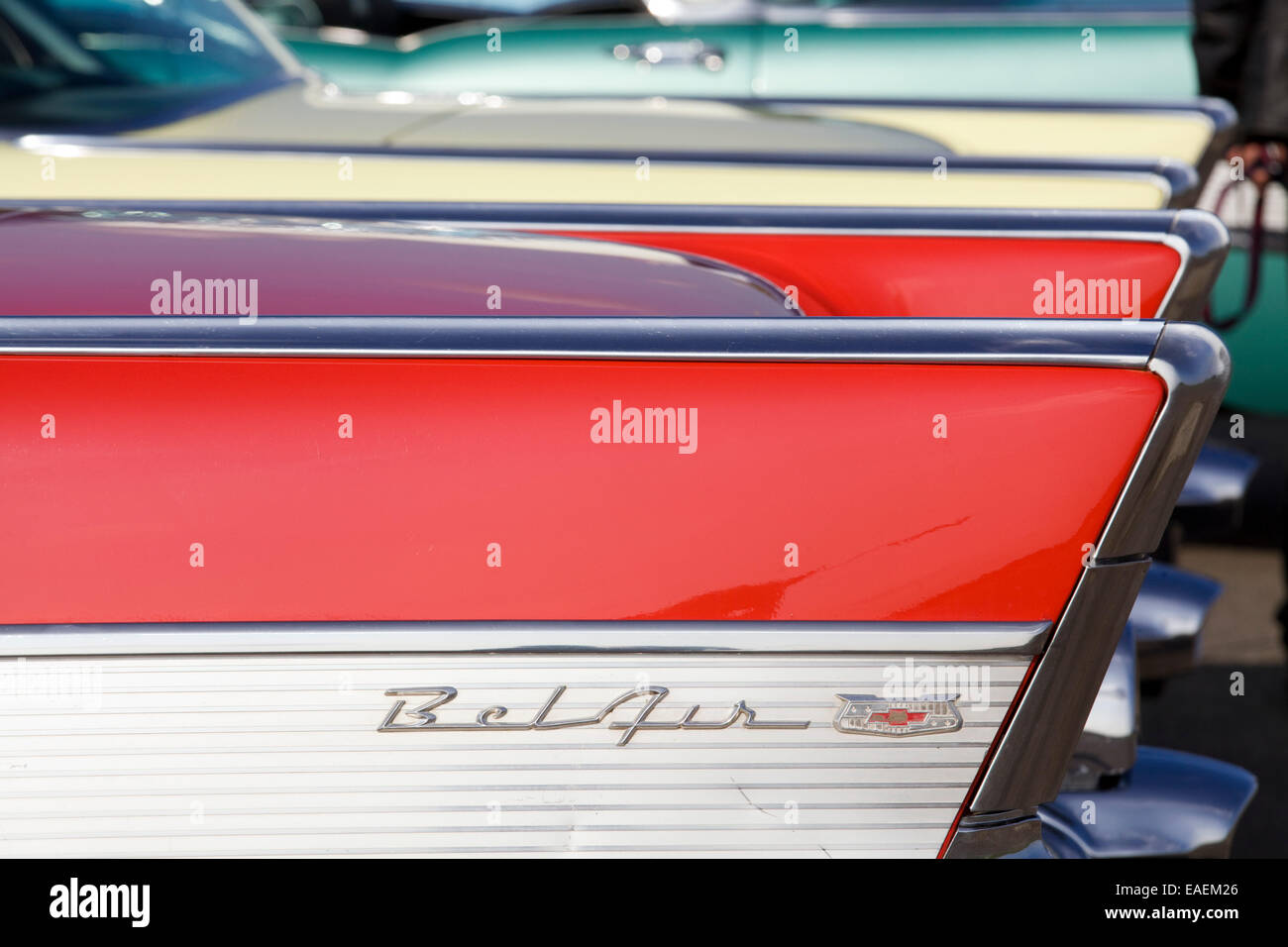 Vista astratta degli anni cinquanta Chevrolet Bel Airs Chevy. Classic American car Foto Stock