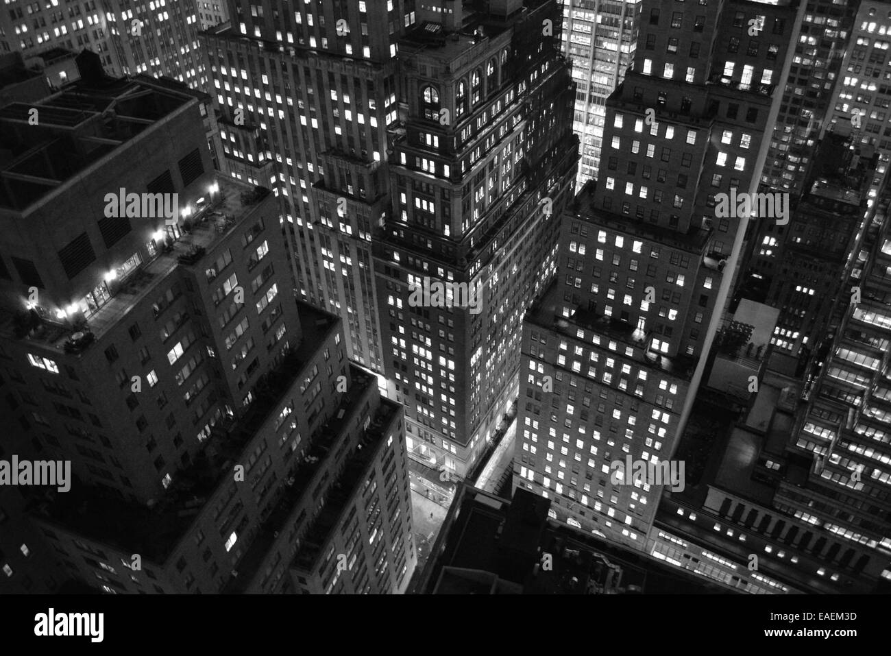 La parte inferiore di Manhattan di notte. Foto Stock