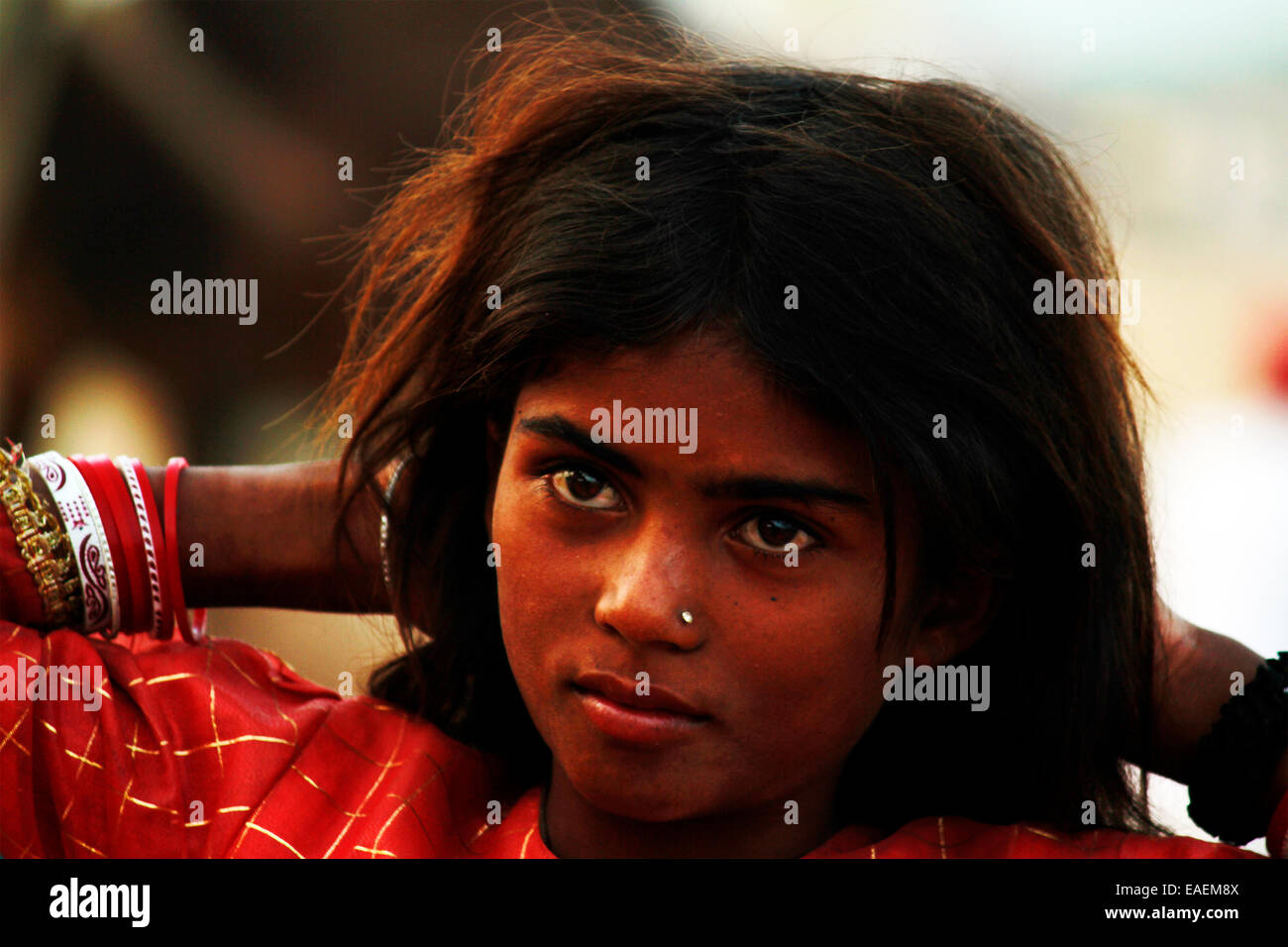 Bambino, ragazza, poveri, abitante, indiano, pushkar Rajasthan, India. Foto Stock