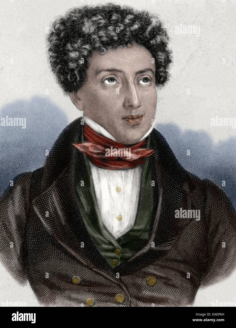 Alexandre Dumas (1802-1870). Lo scrittore francese. Il romanticismo e la narrativa storica movimento letterario. Incisione. Colorati. Foto Stock