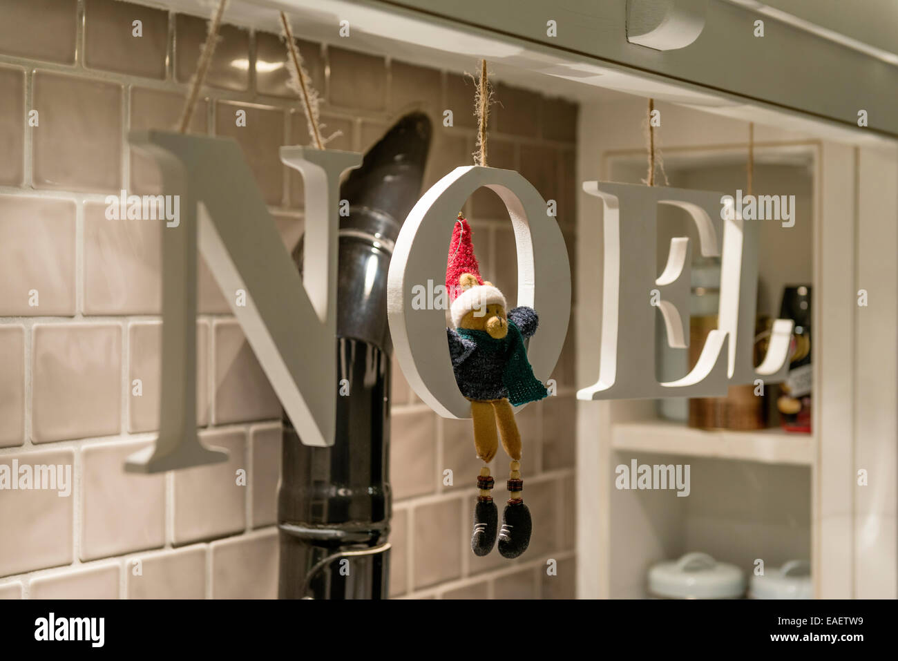 Lettere di legno l'ortografia della parola NOEL ha acquistato da John Lewis Foto Stock