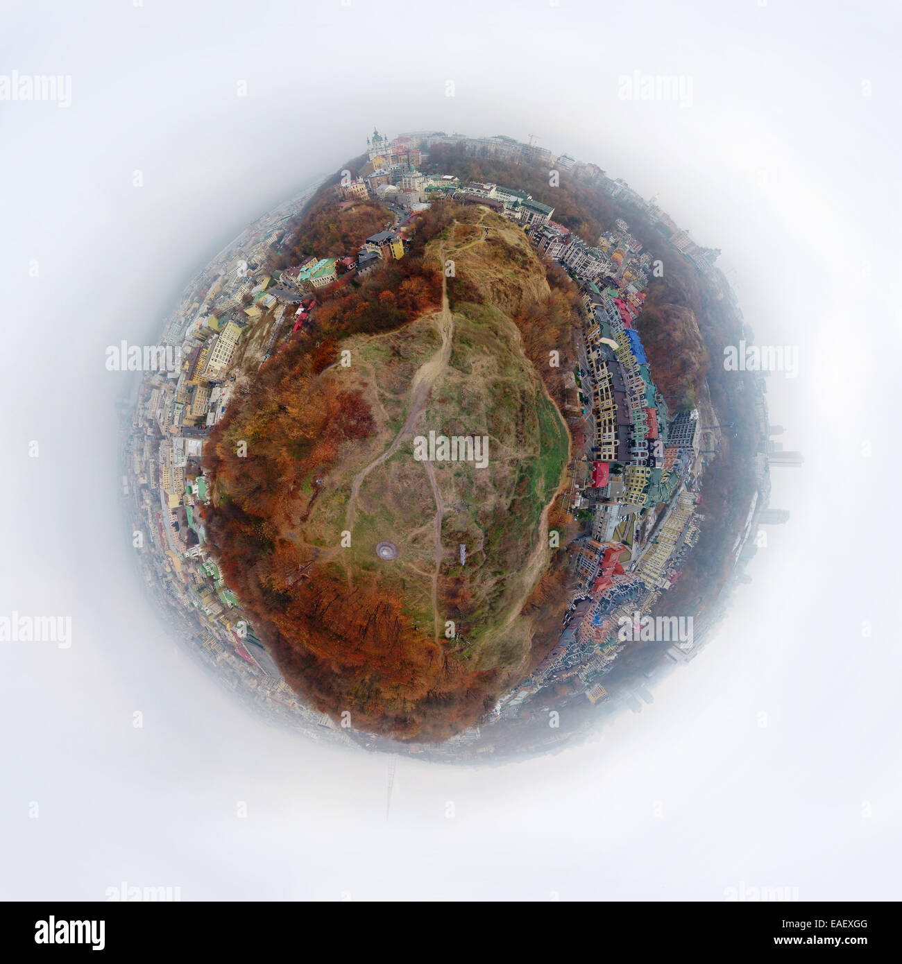 Antenna panorama sferica di Kiev Podol Foto Stock