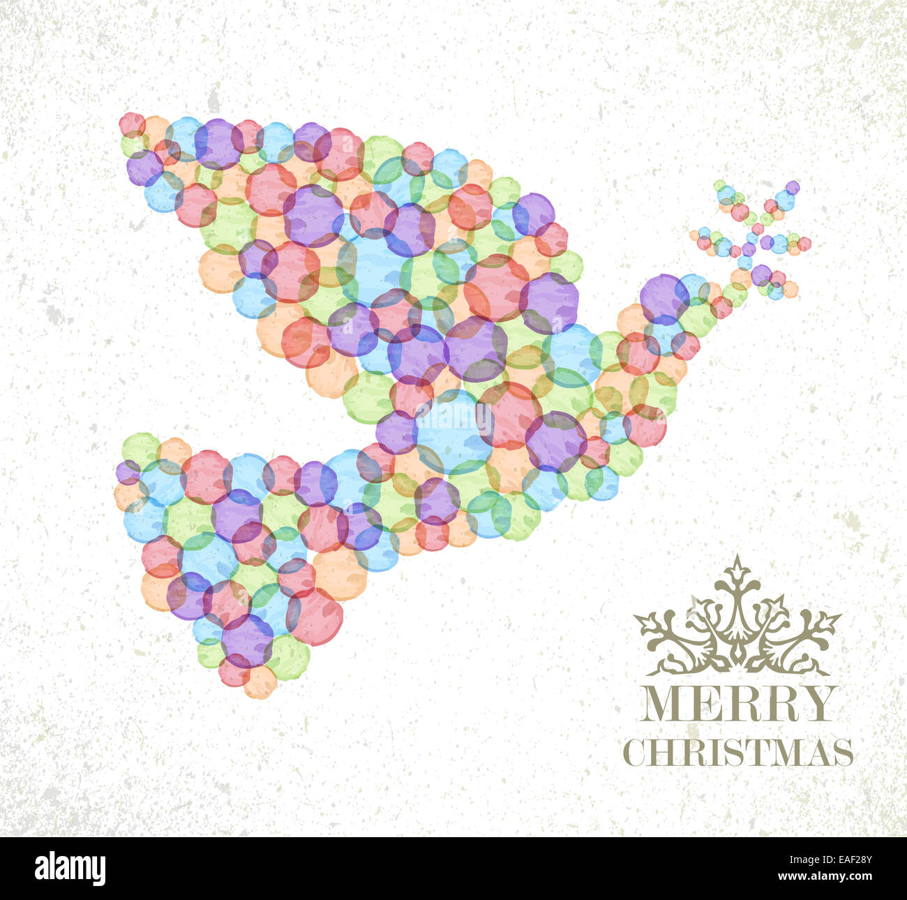 Buon Natale acquerello macchie di pace in forma di colomba greeting card sfondo. Foto Stock