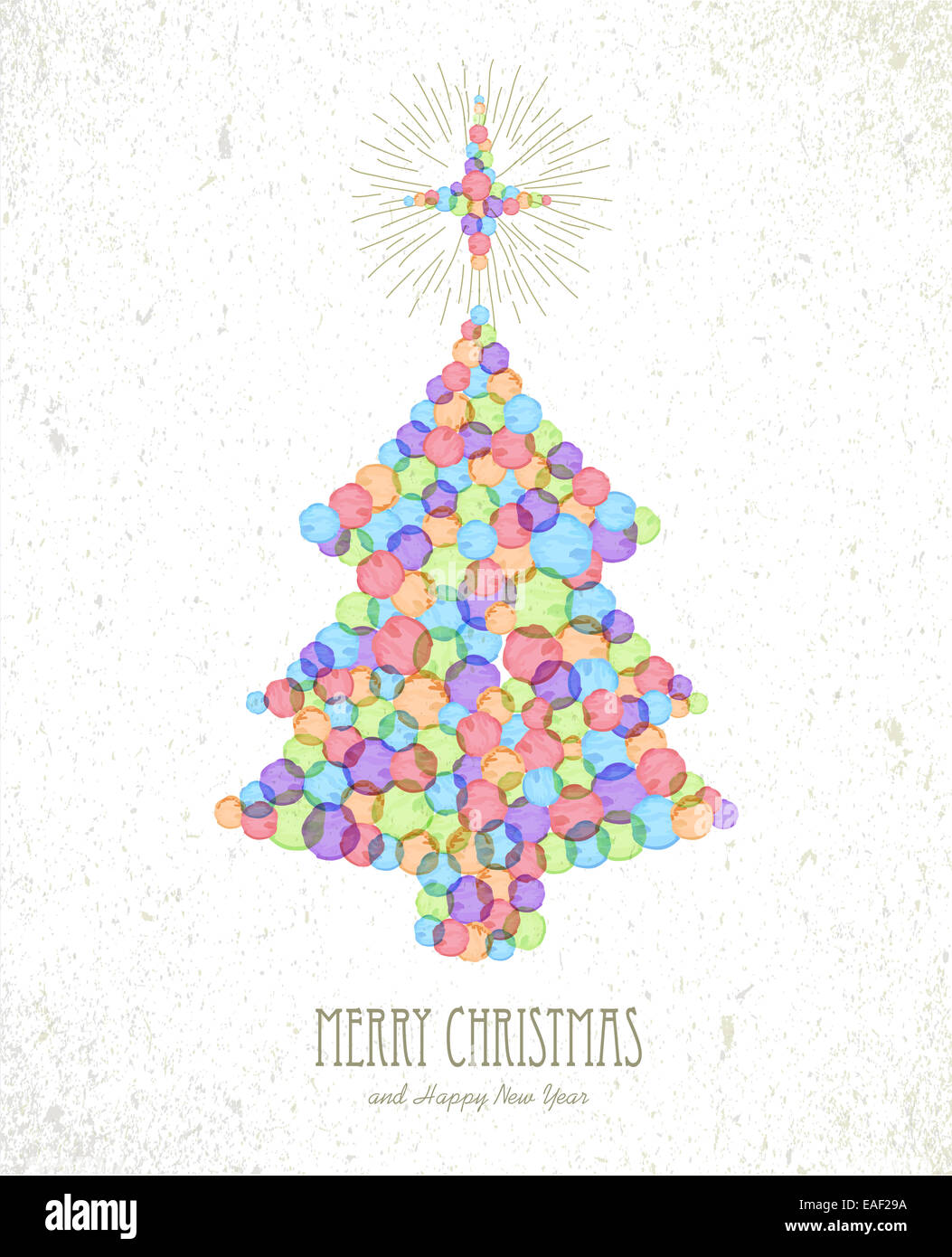Buon Natale acquerello macchie albero di natale forma greeting card sfondo. EPS10 file vettoriale organizzati in strati per un facile editi Foto Stock