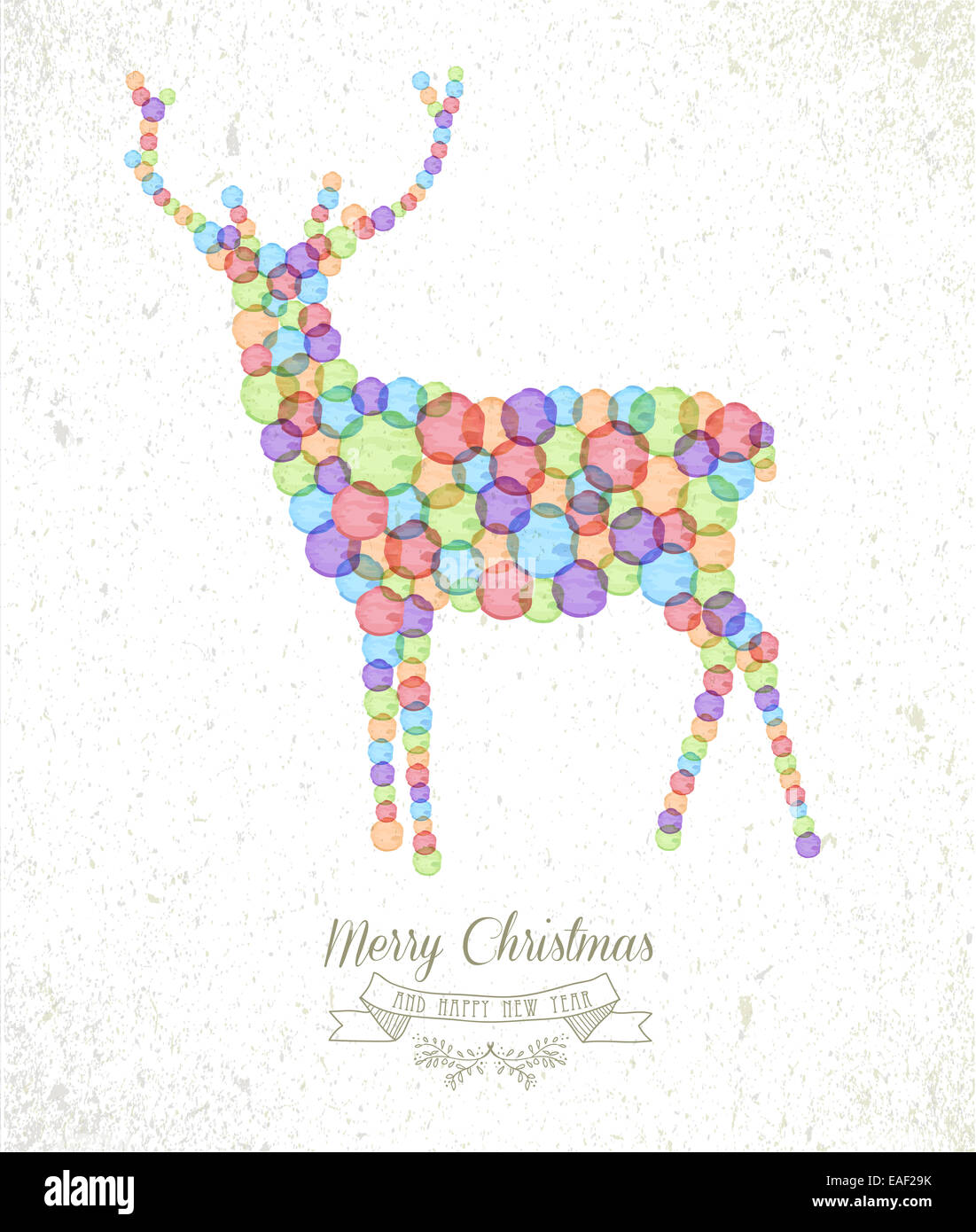 Buon Natale acquerello macchie forma di renne greeting card sfondo. EPS10 file vettoriale organizzati in strati per un facile editin Foto Stock