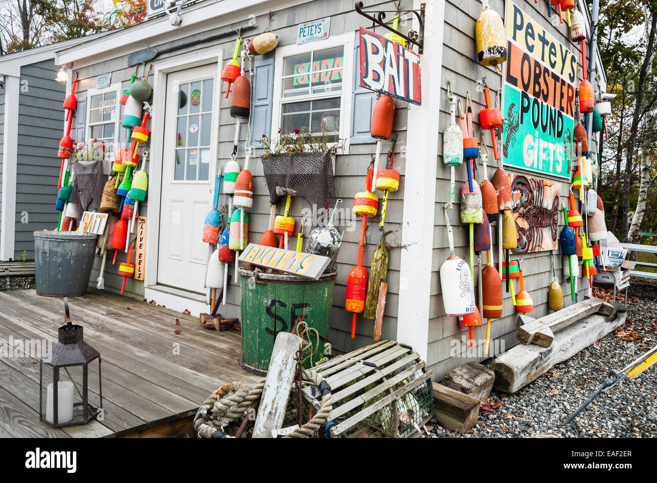 Petey il Lobster Pound, segala Harbour, New Hampshire. Foto Stock