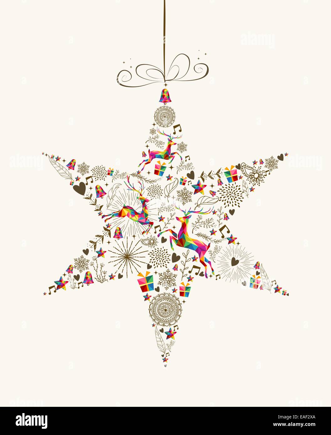 Vintage stella di Natale pallina forma colorata con le renne e elementi rétro bigliettino. EPS10 file vettoriale organizzati in laye Foto Stock