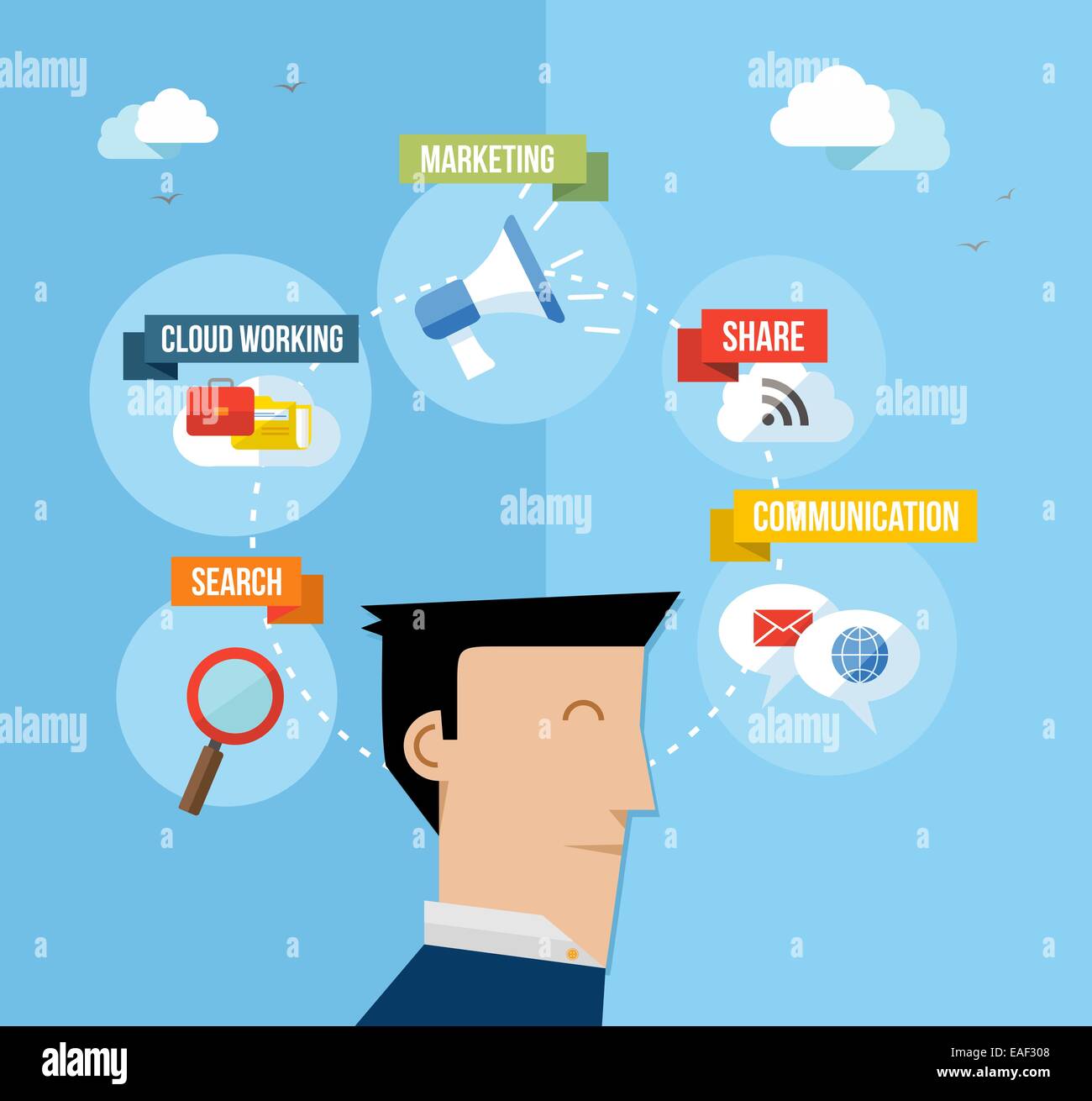 Social media e web concetto con set di icone di piatto design. Web Marketing, rete e elementi di app. EPS10 file vettoriale organizzato Foto Stock