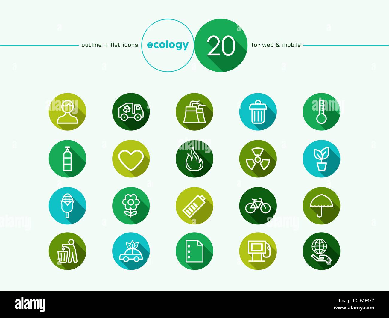 Verde, ecologia e ambiente colorato piatto set di icone per il web e mobile app. EPS10 file vettoriale organizzati in strati per un facile ed Foto Stock