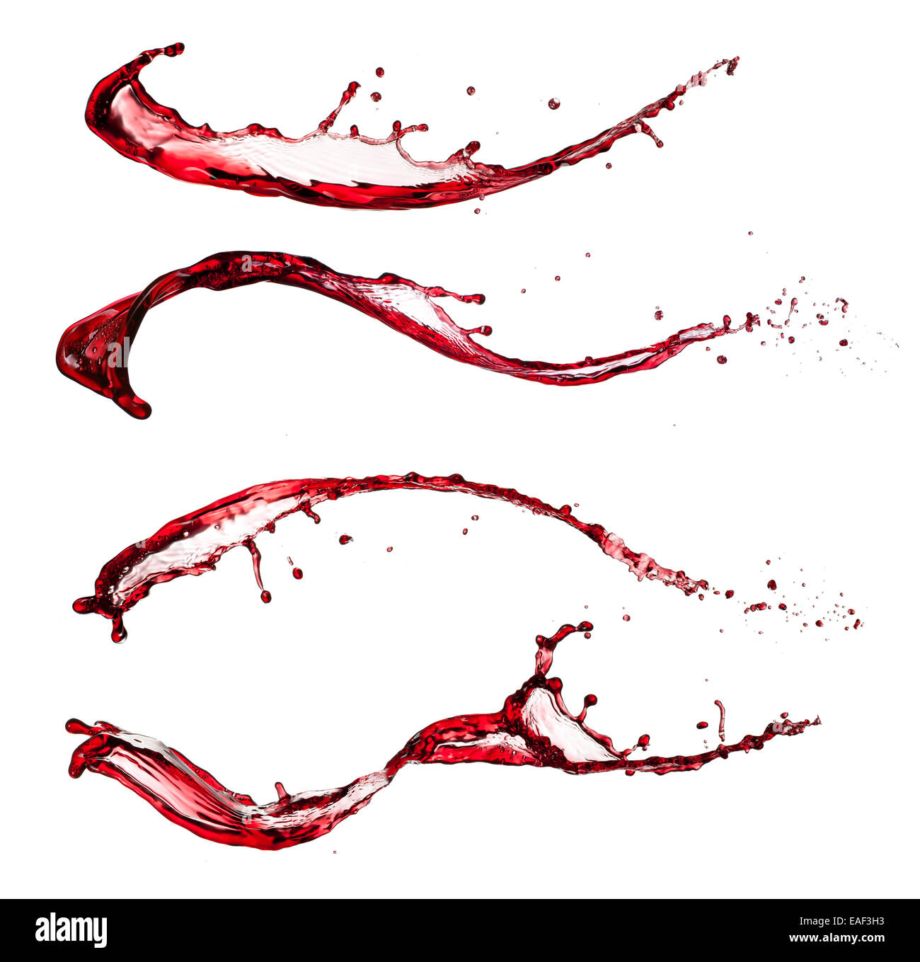 Colpo isolato di vino rosso schizzi su sfondo bianco Foto Stock