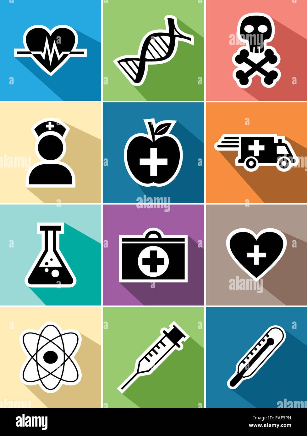 Delle cure mediche set di icone piatto design illustrazione. Può essere utilizzato per il sito web e mobile app. EPS10 file vettoriale organizzati in Foto Stock