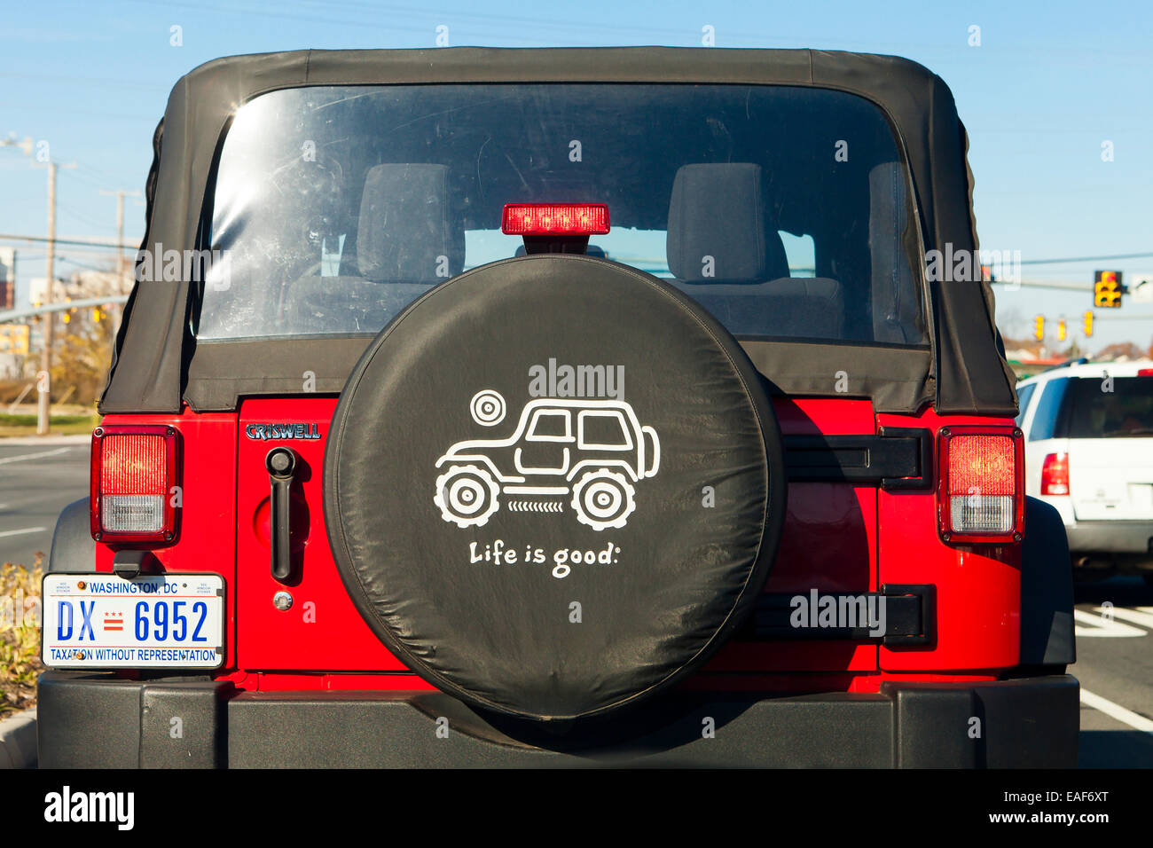 La vita è una buona scorta coperchio sulla Jeep - USA Foto Stock