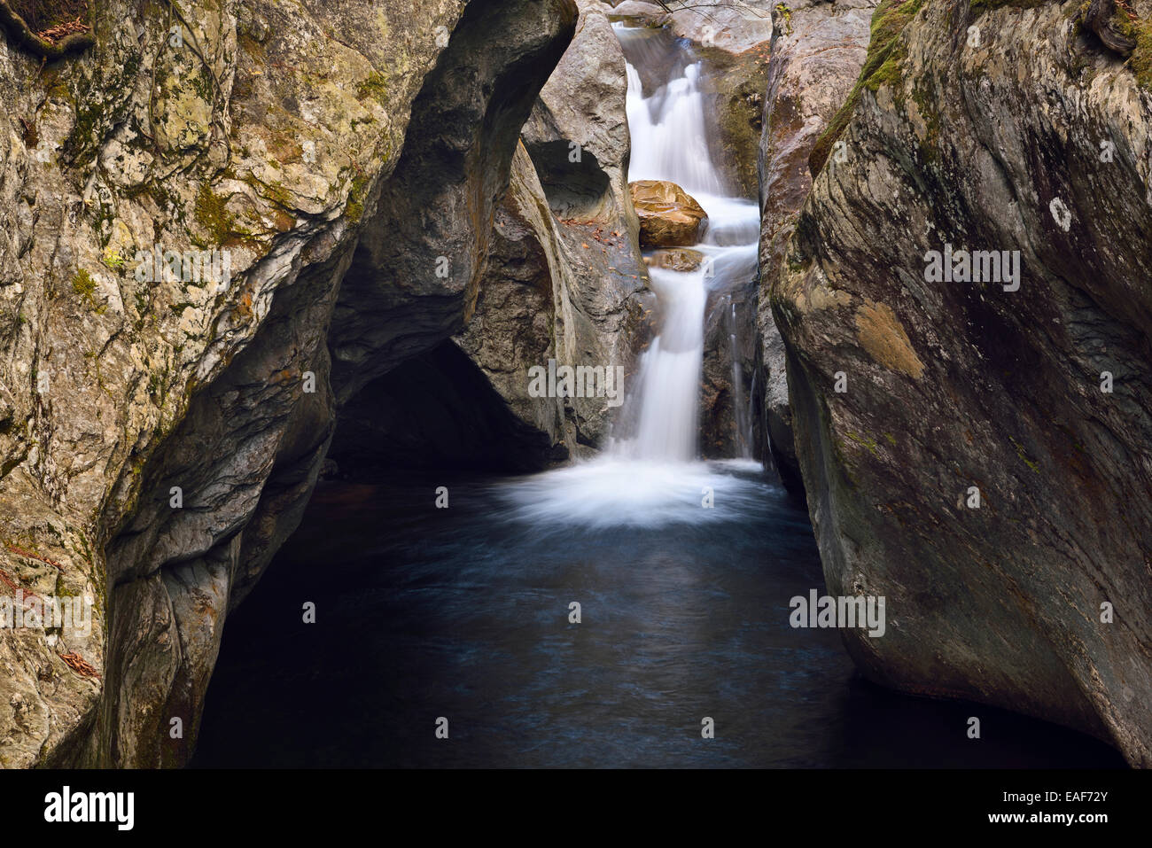 Dettaglio della terza caduta piscina a tuffo al Texas cade profonda forra di roccia in montagna verde foresta nazionale Vermont - USA Foto Stock