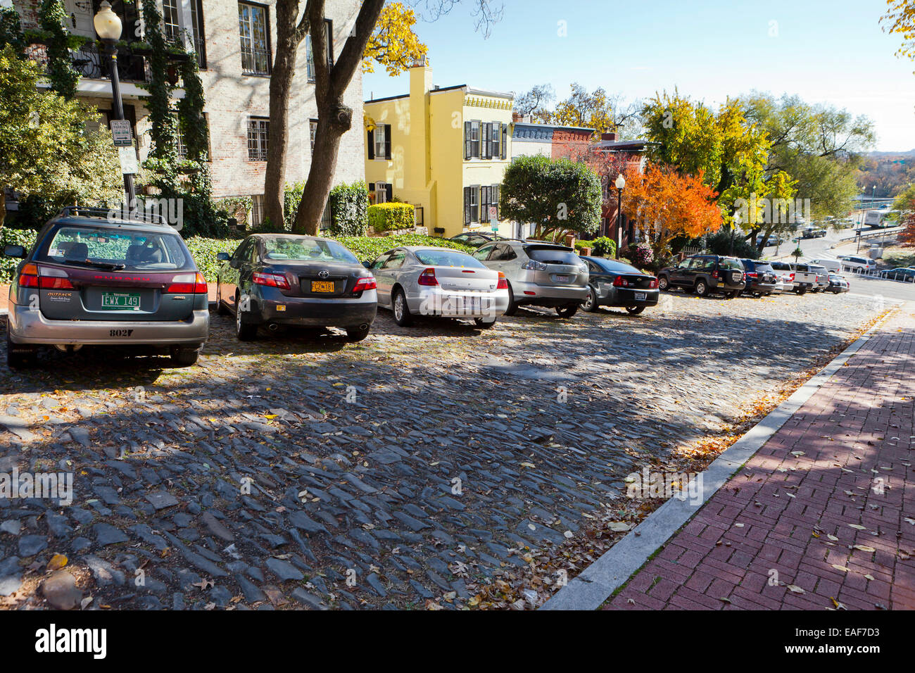 Ripida strada acciottolata - Georgetown, Washington DC, Stati Uniti d'America Foto Stock