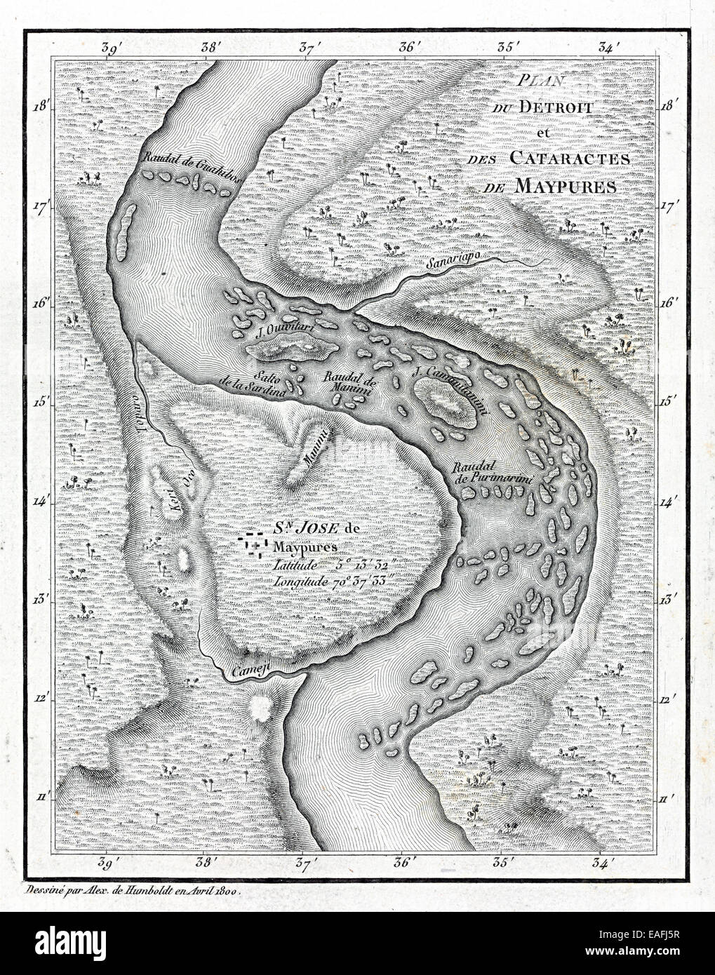 Le cataratte di Maypures mappa Foto Stock