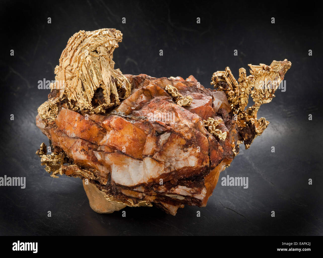 Gruppi di cristalli ottaedrico formando colonne in parallelo posizione nella matrice di quarzo. Presentato da Percy Tarbutt nel 1942 Foto Stock