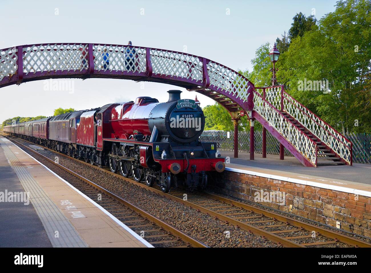 Treno a vapore la Galatea a Appleby Stazione, Appleby-in-Westmoreland, Cumbria, accontentarsi di Carlisle linea ferroviaria, Inghilterra, Regno Unito. Foto Stock