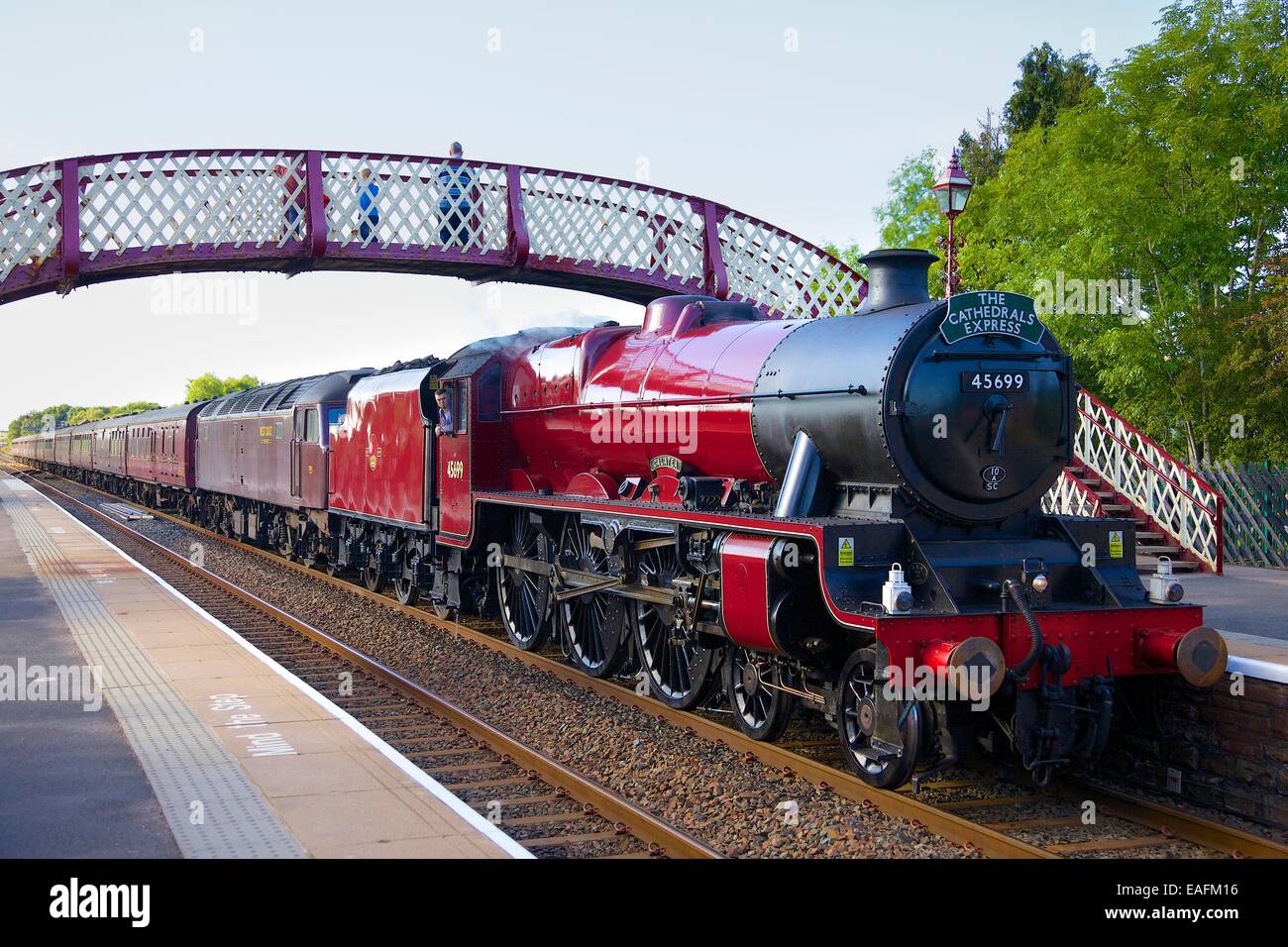 Treno a vapore la Galatea a Appleby Stazione, Appleby-in-Westmoreland, Cumbria, accontentarsi di Carlisle linea ferroviaria, Inghilterra, Regno Unito. Foto Stock