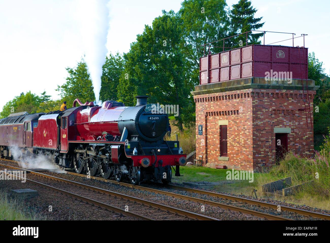 Treno a vapore la Galatea a Appleby Stazione, Appleby-in-Westmoreland, Cumbria, accontentarsi di Carlisle linea ferroviaria, Inghilterra, Regno Unito. Foto Stock