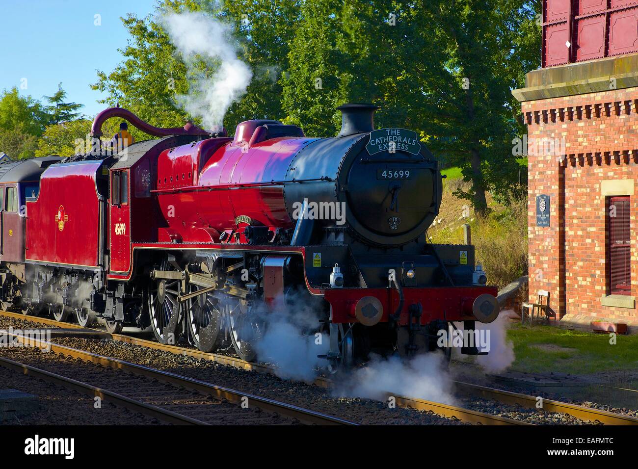 Treno a vapore la Galatea a Appleby Stazione, Appleby-in-Westmoreland, Cumbria, accontentarsi di Carlisle linea ferroviaria, Inghilterra, Regno Unito. Foto Stock