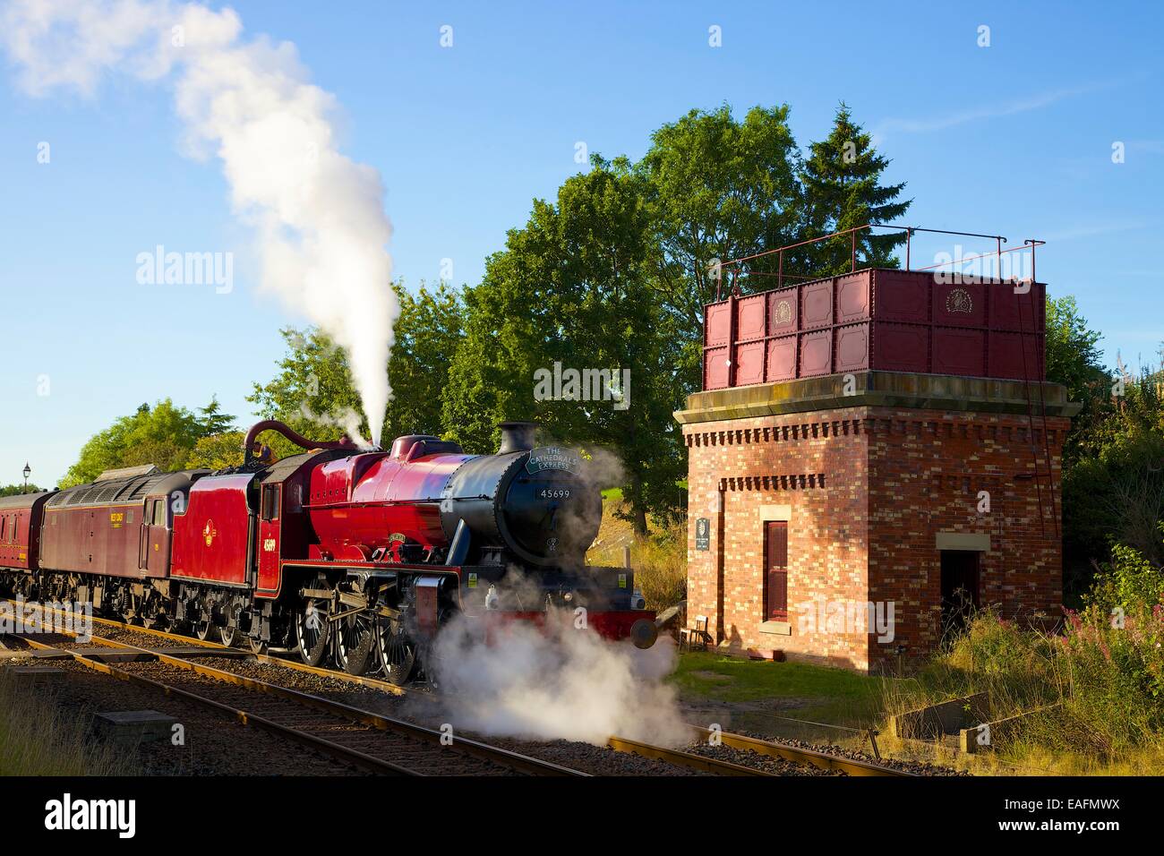 Treno a vapore la Galatea a Appleby Stazione, Appleby-in-Westmoreland, Cumbria, accontentarsi di Carlisle linea ferroviaria, Inghilterra, Regno Unito. Foto Stock