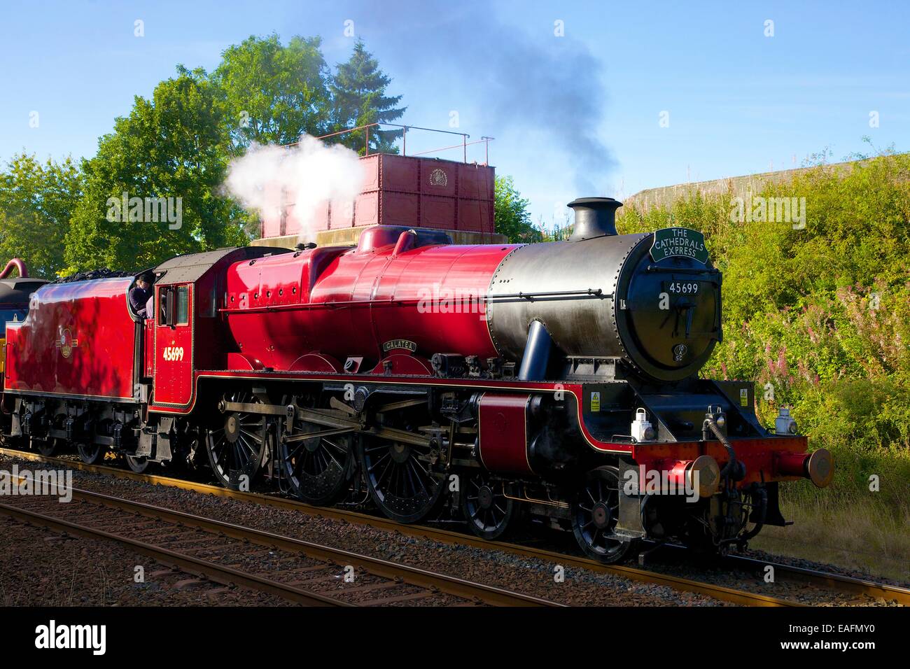Treno a vapore la Galatea a Appleby Stazione, Appleby-in-Westmoreland, Cumbria, accontentarsi di Carlisle linea ferroviaria, Inghilterra, Regno Unito. Foto Stock