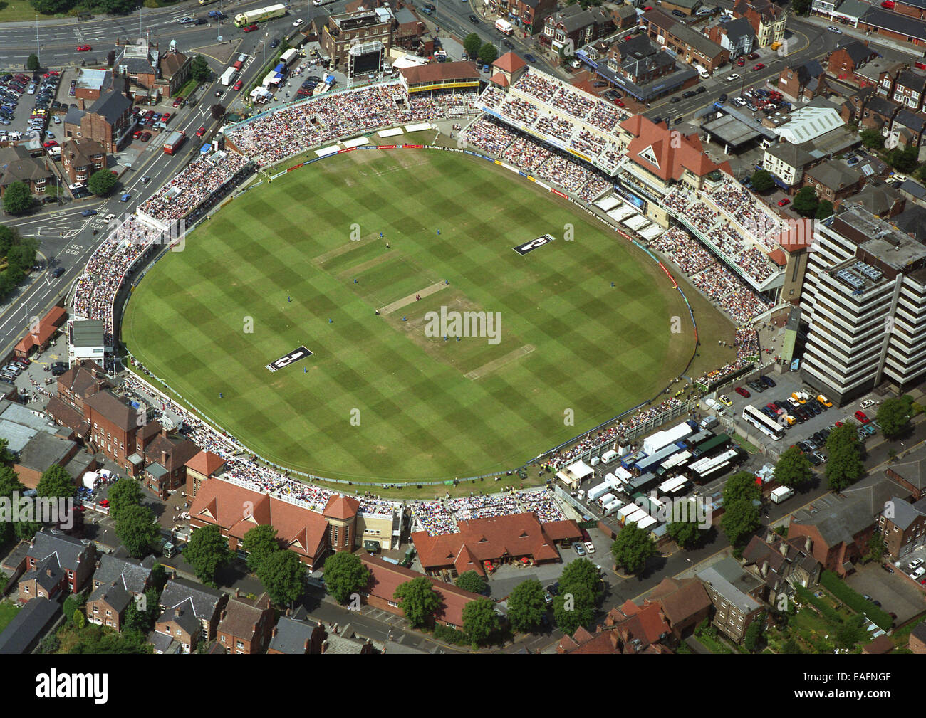 Vista aerea di Trent Bridge cricket ground durante un International 1-giorno gioco tra Inghilterra e West Indies, xx luglio 2000 Foto Stock