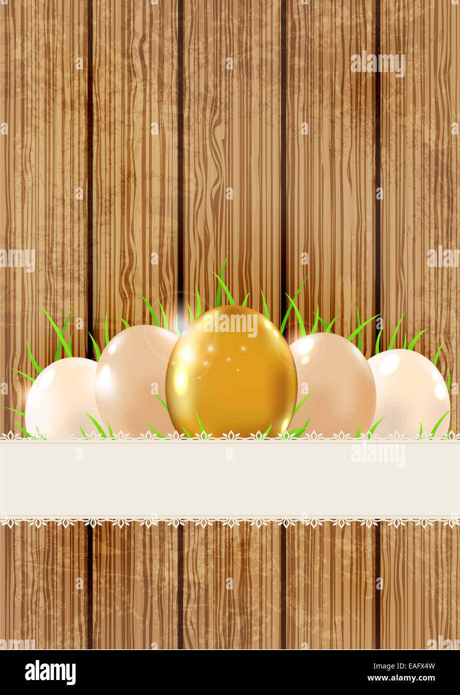 Pasqua sfondo con Golden Egg ed erba Foto Stock