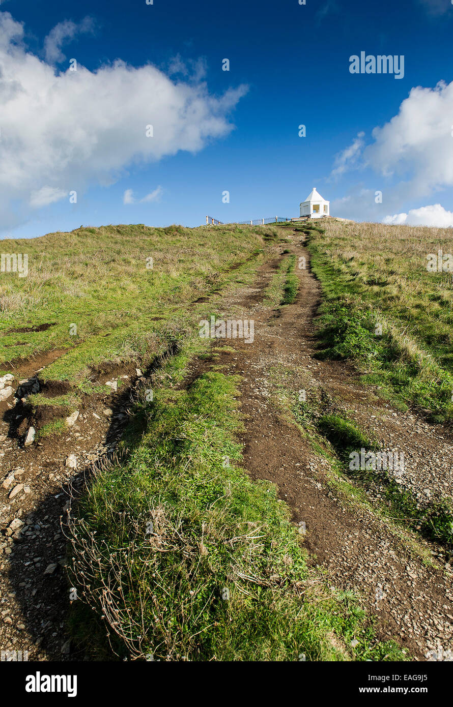 Un sentiero eroso su Towan promontorio in Newquay, Cornwall. Foto Stock