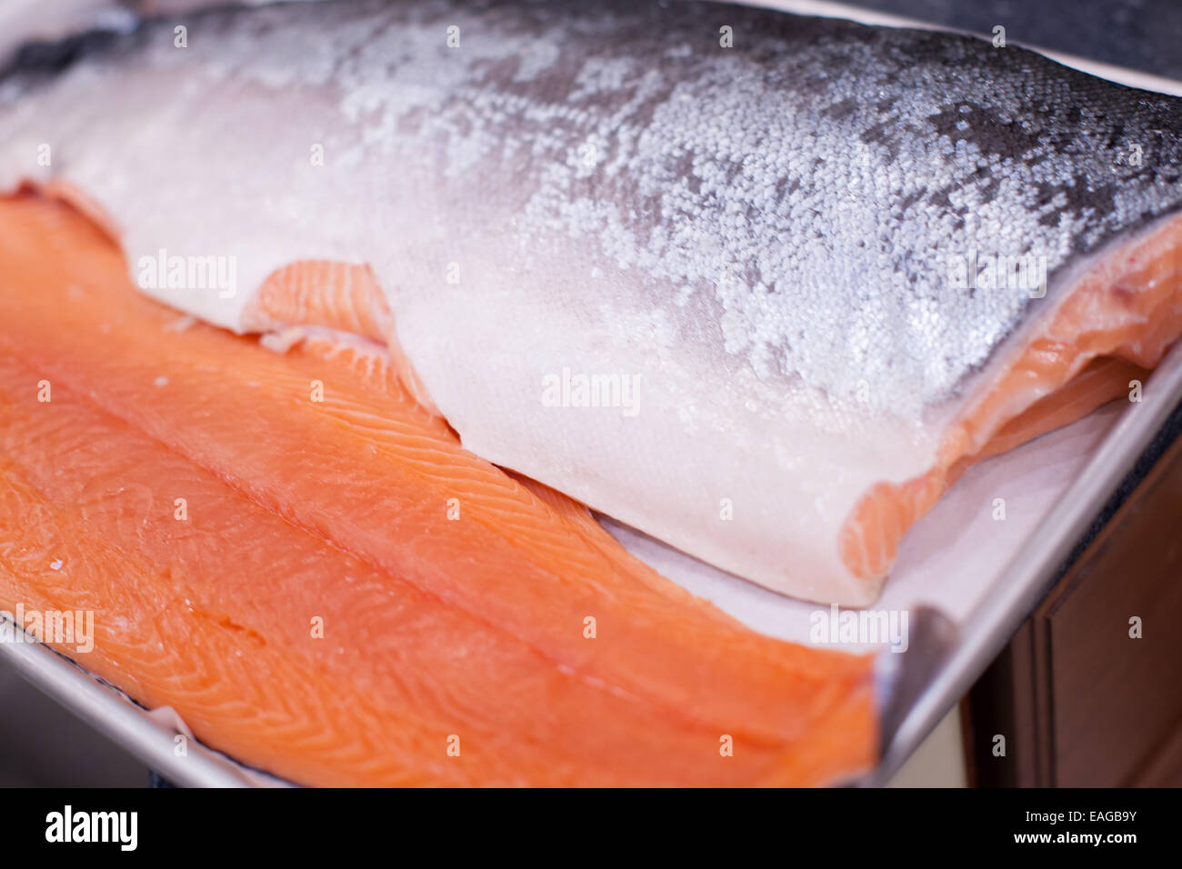 Materie di filetti di salmone Foto Stock